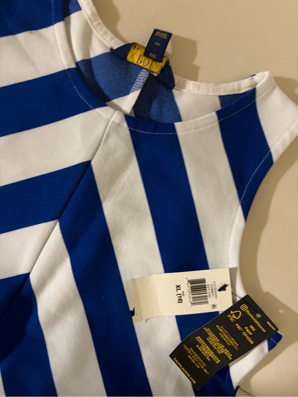 Polo by Ralph Lauren Bold Royal Blue and White Striped Sleeveless Dress